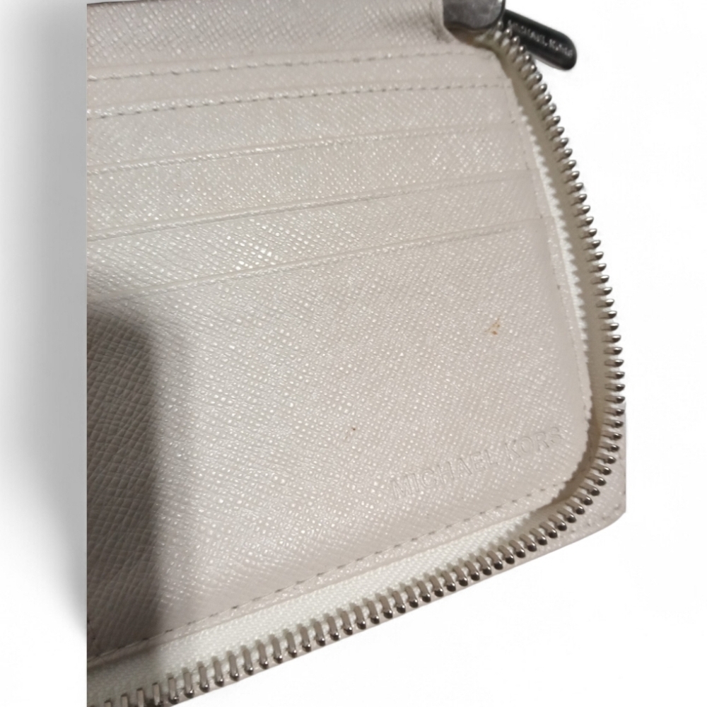 Michael Kors MK Logo Zip Wallet Beige Neutral Long Clutch Organizer - Picture 5 of 8